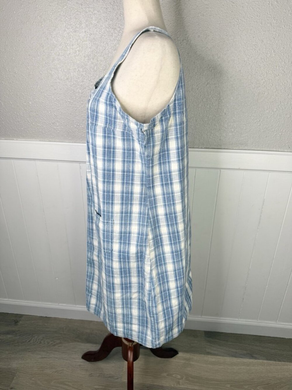 Vintage Plaid Jumper Dress Sz. L Blue Check Jumoef Dress - Picture 6 of 12